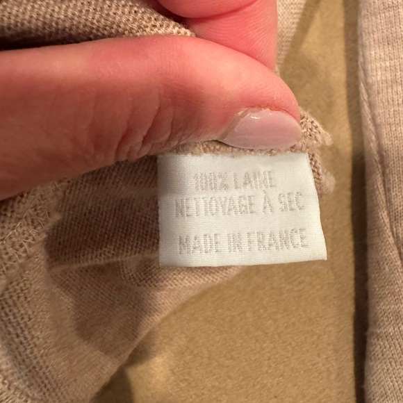 Belle Toujours Tan Wool Sweater from France with Fur Collar - size 1 X-Small - Picture 10 of 12